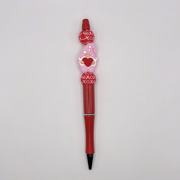 Red and Pink Gnome with Hearts Beaded Pen - Picture 1 of 5